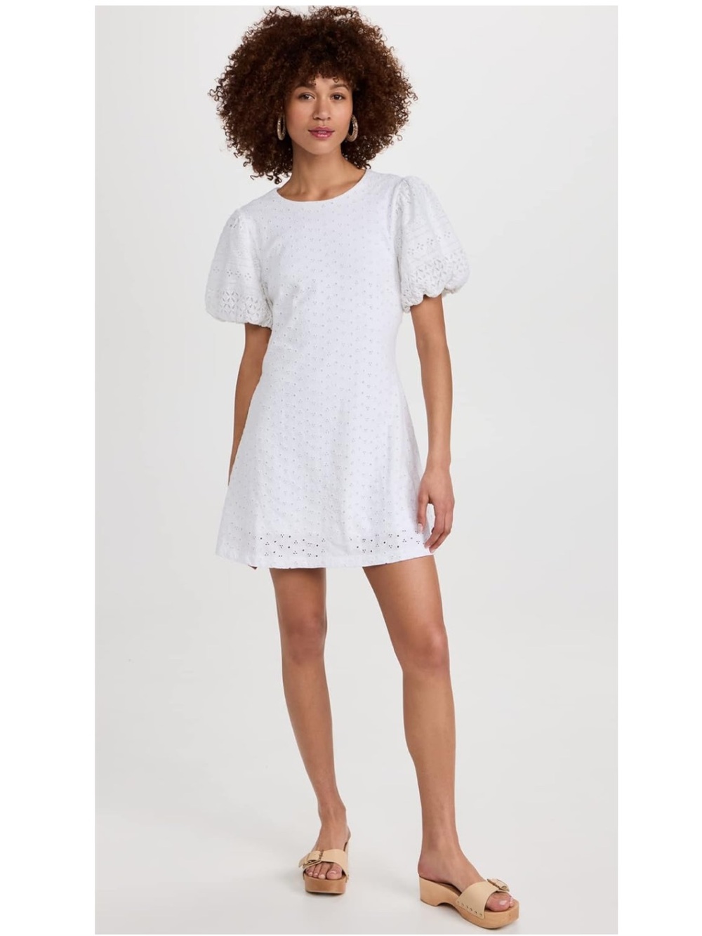 Free People White Eyelet Backless Puff-Sleeve Mini Dress